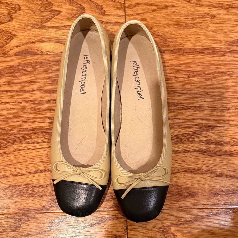 Jeffrey Campbell Beige and Black Cap-Toe Ballet Flats